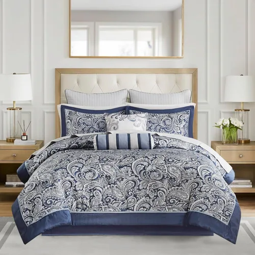Miniatura 9 de Madison Park Aubrey - Juego de edredón acogedor, diseño de cachemira jacquard de seda sintética - ropa de cama alternativa de plumón para todas