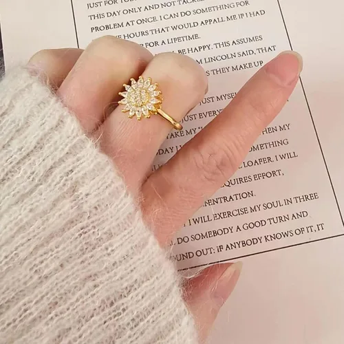 Miniatura 31 de Sunflower Ring Spinning Fidget Rings for Anxiety Open Adjustable Spinner Sun Ring Creative Relieving Stress Rotating Jewelry