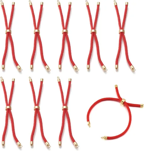 Miniatura 10 de 10 piezas de pulseras de cordón de nylon torcido para hacer joyas ajustables con deslizadores con accesorios de latón dorado para accesorios