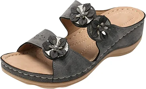 Miniatura 50 de Ladmiple Sandalias ortopédicas florales de moda 2023 con soporte de arco, zapatillas romanas casuales con puntera abierta