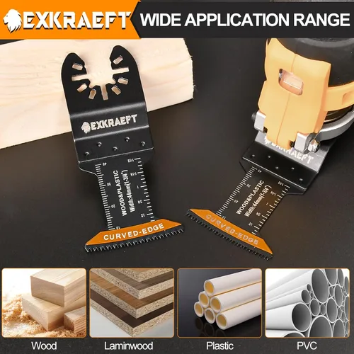 Miniatura 6 de EXKRAEFT 100 cuchillas multiherramienta de borde curvo, hoja de herramienta oscilante de titanio para metal, madera, plástico, hojas de sierra
