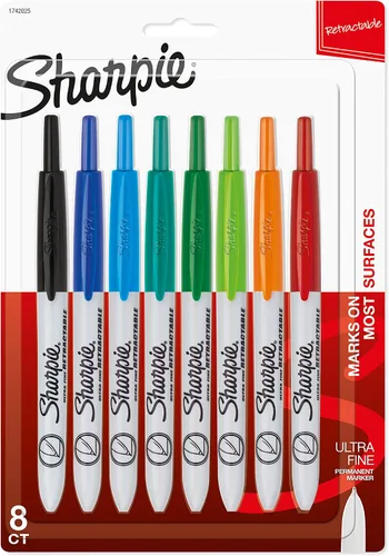 SHARPIE Marcadores permanentes retráctiles, punta ultrafina, colores surtidos, 8 unidades