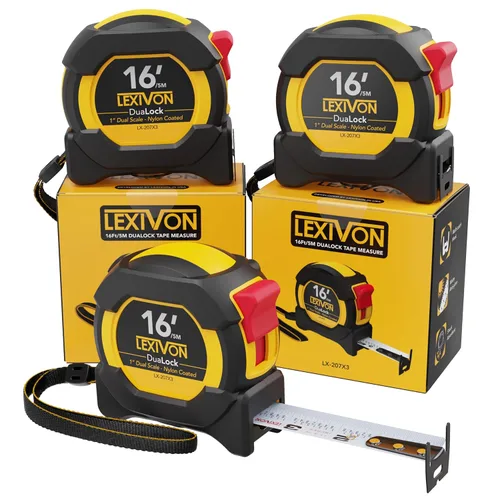 Miniatura 9 de LEXIVON [4-Pack] Cinta métrica DuaLock de 16 pies/5 metros Hoja de 1 pulgada de ancho con revestimiento de nailon, acabado mate blanco y amarillo