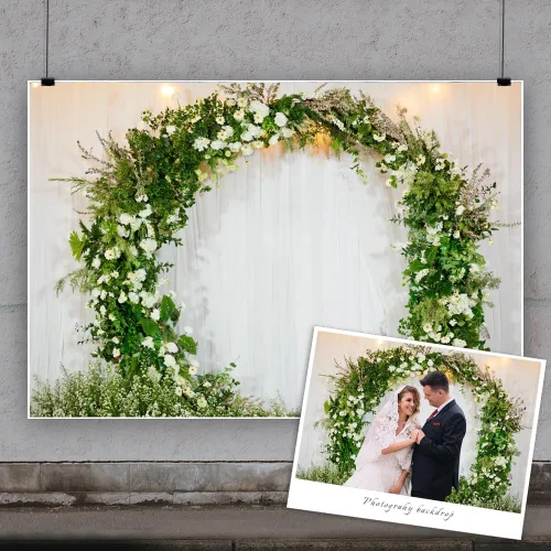 Miniatura 2 de Fondo de flores de arco de 5 x 3 pies, guirnalda verde, guirnalda blanca, cortina romántica floral para pared, fondo de fotografía para despedida