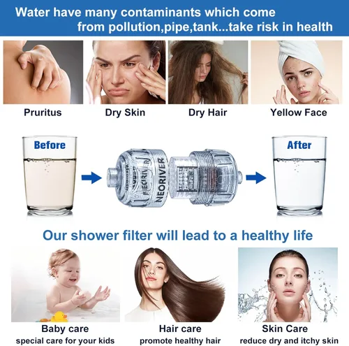 Miniatura 7 de Filtro de ducha, mejora la textura de la piel y el cabello, suaviza el agua dura, filtro de 15 capas para reducir productos químicos, elimina