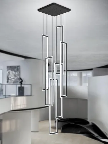 Miniatura 20 de ykolupty Moderno candelabro LED ajustable colgante negro lámpara colgante 3 luces rectangulares candelabros para cocina, escalera de isla comedor