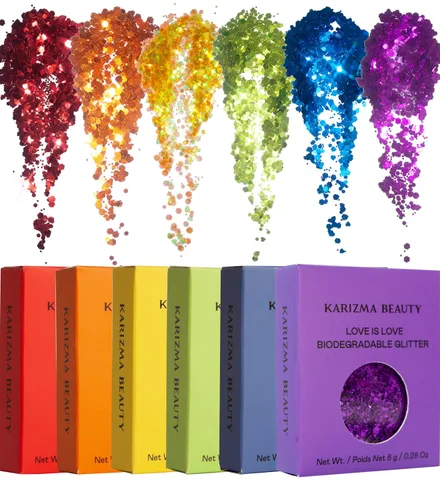 Miniatura 19 de KARIZMA Iridescent Purpurina holográfica iridiscente Purpurina gruesa de 0.35 onzas para la cara, el cabello, los ojos y el cuerpo, para mujer.