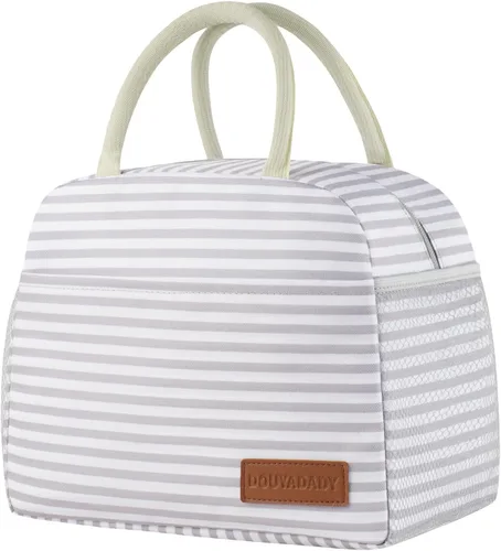 Miniatura 9 de douyadady Bolsa de almuerzo para mujeres/hombres, fiambrera mujeres/hombres (azul bebé+rayas blancas)