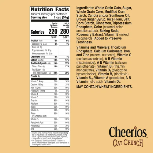 Miniatura 2 de Cheerios Oat Crunch Cinnamon Cereal de Desayuno, Hecho con Grano Entero, Tamaño Grande, 18.2 oz