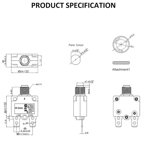 Miniatura 2 de Interruptores de circuito de 3 amperios, protector de interruptor de sobrecarga térmica serie 88 Restablecimiento manual del botón con terminales
