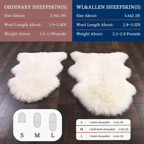 Miniatura 4 de WL&ALLEN Alfombra grande de piel de oveja auténtica gruesa y exuberante de 3 pulgadas de pelo, lujosas pieles australianas Alfombras de lana