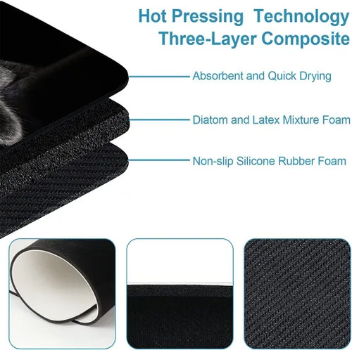 Miniatura 5 de YISUMEI Bonito tapete de baño con diseño de gato negro, antideslizante, de súper absorción, con parte trasera de goma, se adapta debajo del baño
