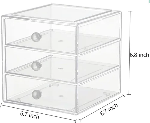 Miniatura 3 de AJIODA Caja organizadora de cajones de maquillaje con 3 cajones, vitrina de acrílico para cosméticos, organizador de tocador, caja de almacenamiento