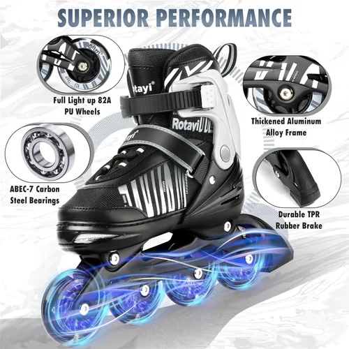 Miniatura 4 de Patines en línea ajustables para niñas y niños con ruedas de luz completa, divertidas cuchillas iluminadoras para principiantes, para niños, Blanco