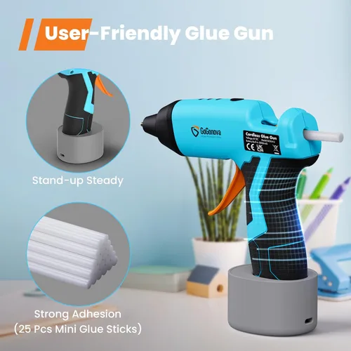 Miniatura 5 de GoGonova - Pistola de pegamento caliente inalámbrica, precalentamiento rápido de 15 Ah, batería incorporada, pistola de pegamento termofusible, Azul