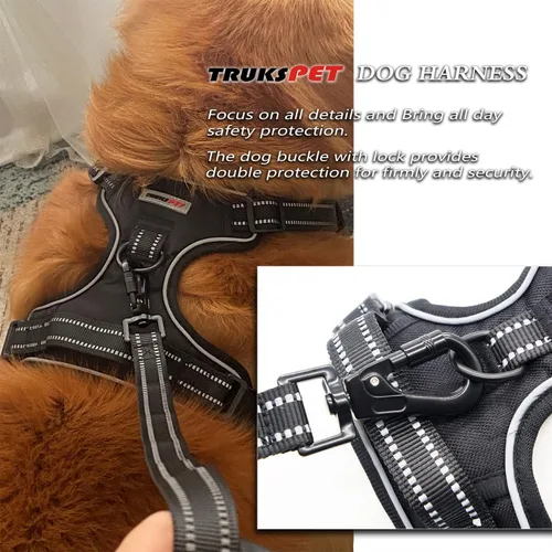 Miniatura 4 de Arnés para perro sin tirones con un juego de correa fuerte de 5 pies, chaleco ajustable, clip frontal reflectante resistente con mango de fácil