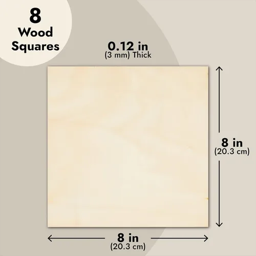 Miniatura 5 de Bright Creations Cuadrados de madera – Paquete de 8, madera contrachapada de tilo de 8 x 8 pulgadas y 1/8 pulgadas de grosor, paneles de madera