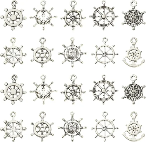 Miniatura 7 de LiQunSweet 100 piezas de 10 estilos antiguos de vida oceánica, dijes de peces de animales marinos para manualidades, collares, pulseras
