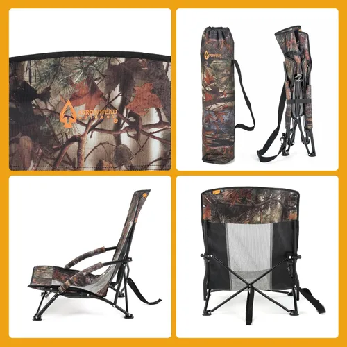 Miniatura 8 de ARROWHEAD OUTDOOR Silla ciega plegable portátil de caza de pavos con reposabrazos acolchado, pies sin hundimiento y correa para el hombro, Camuflaje