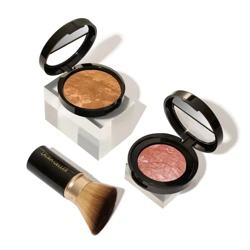 Miniatura 9 de LAURA GELLER NEW YORK Kit Blush-n-Glow (3 piezas): Base de maquillaje en polvo iluminador Baked Balance-N-Glow, Porcelain + brocha retráctil Kabuki