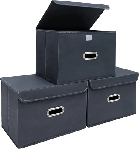 Miniatura 43 de STOREONE Contenedores de Almacenamiento de Tela en Forma de Cubo Plegables, Organizador Contenedor Cesta Plegable con Tapas y Asas de Metal