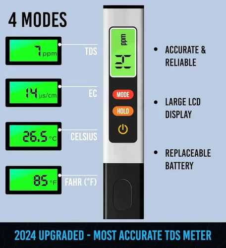 Miniatura 9 de Pruebador de agua profesional para agua potable - Medidor TDS digital preciso (0-9999 ppm) - Lectura instantánea de 1 segundo