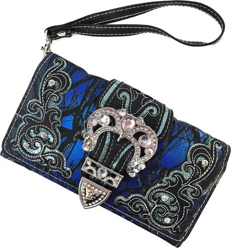 Miniatura 2 de Zelris camuflaje brillo brillo plata hebilla mujeres Crossbody Trifold cartera