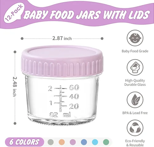 Miniatura 2 de DRKIO Paquete de 12 recipientes de vidrio para almacenamiento de alimentos para bebés, tarros de comida para bebés de 4 onzas con tapas, para 4 Oz