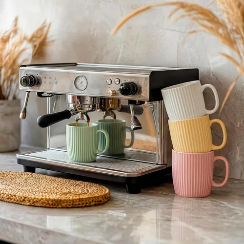 Miniatura 7 de Juego de 4 tazas de café de cerámica de 14 onzas, modernas tazas de café a rayas acanaladas con asas grandes para café con leche, té, cacao