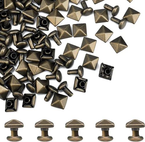 Miniatura 11 de CooBigo 100 juegos de remaches rápidos piramidales de 0.394 pulgadas, remaches pequeños de metal para muñecas de cuero, botas, ropa, collares