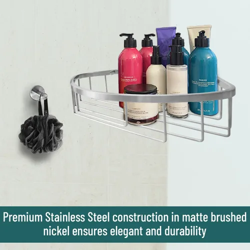 Miniatura 9 de Estante de ducha de acero inoxidable para montaje en pared, gancho individual y toallita de baño, impermeable, duradero, estante de ducha de esquina