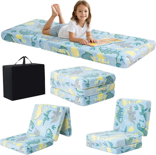 Miniatura 8 de MeMoreCool Colchón plegable de suelo para niños, tapete triple con estrella brillante, colchón plegable para niños, futón portátil, 57 x 22 Gris