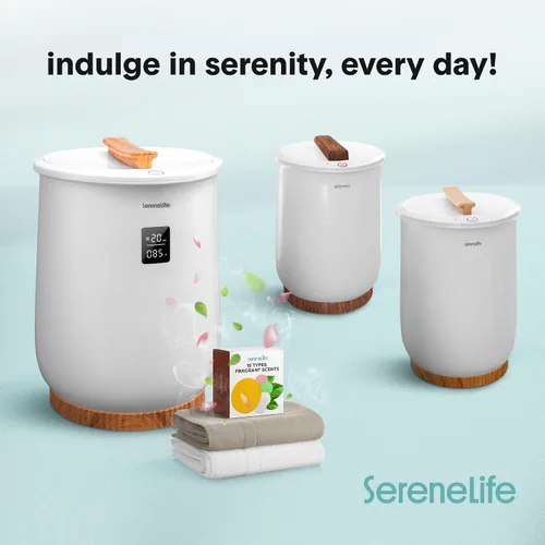 Miniatura 7 de SereneLife - Calentador de toalla con pantalla digital en cubo; calentador de toallas grande de color blanco para spa y baño, regalos de calentador