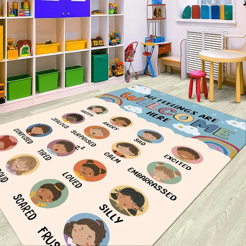 Feelings Chart - Alfombra para el aula, salud mental, alfombra de esquina calmante para clase, alfombras antideslizantes y esponjosas para