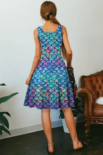 Miniatura 5 de uideazone - Vestido de mujer sin mangas cuello redondo de verano, para playa, casual, Midi línea A.