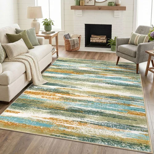 Miniatura 116 de Alfombra de pasillo moderna Lansny 2 x 6 pulgadas, alfombra de cocina lavable verde mostaza multicolor, alfombra antideslizante suave para pasillo