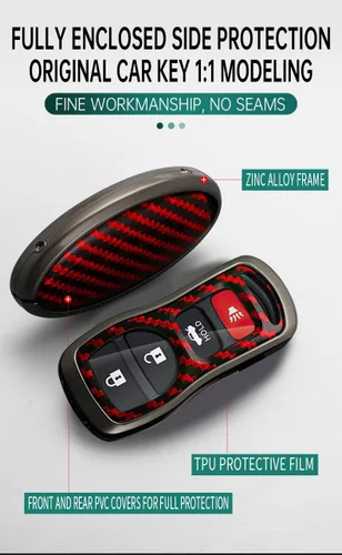 Miniatura 4 de ontto Funda para llave de automóvil Nissan 2002 en adelante, diseño de carbono, antiarañazos, para Infiniti FX35, FX45, QX4, color negro