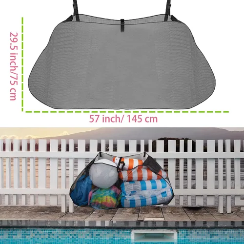 Miniatura 4 de Bolsa de almacenamiento de flotadores de piscina, organizador de malla plegable para colgar en la piscina, para bolas, flotadores, juguetes
