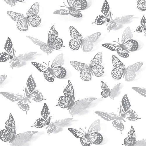 SAOROPEB Decoración de pared de mariposa 3D, 48 piezas, 4 estilos, 3 tamaños, adhesivo metálico extraíble para pared, calcomanías murales para