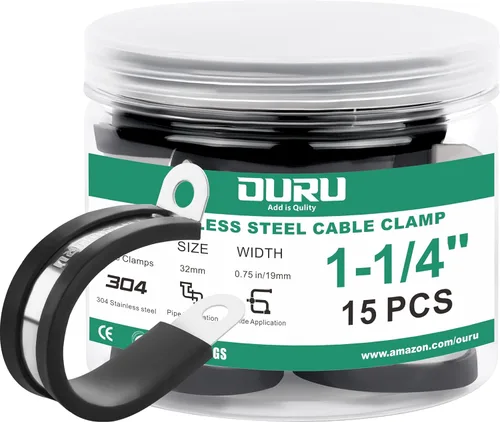 OURU 15 piezas de abrazaderas de cable de acero inoxidable de 1-1/4 pulgadas, abrazaderas de cable con revestimiento de goma y cojín aisladas,