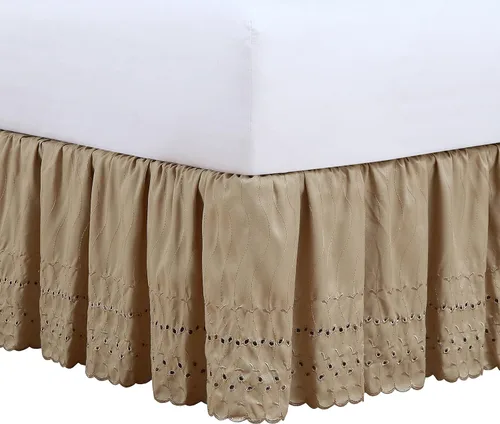 Miniatura 10 de Fresh Ideas falda de cama de 18 pulgadas con volantes calados color hueso Blanco