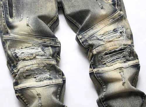 Miniatura 3 de AITITIA Jeans de corte recto lavado con cremallera para hombre