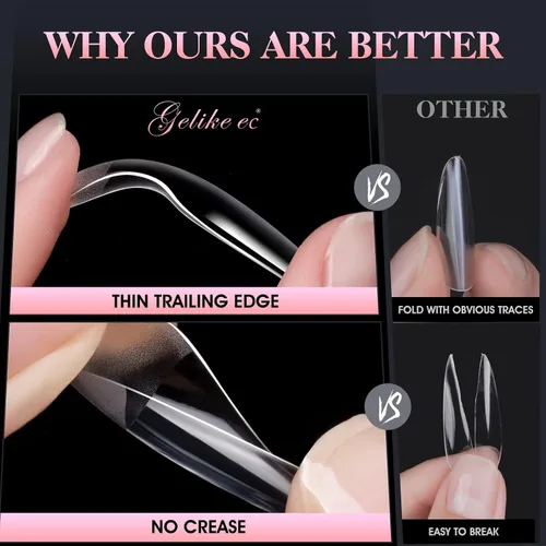 Miniatura 7 de Gelike EC Kit de 240 Puntas de Uñas de Gel Suave - Extensiones de Uñas Completas con Cobertura Transparente - Puntas de Uñas Postizas de Gel