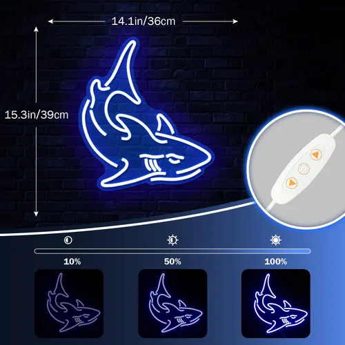 Miniatura 4 de Letrero de neón de tiburón, luces de neón azules para decoración de pared, letrero de neón LED de tiburón, letreros de neón regulables