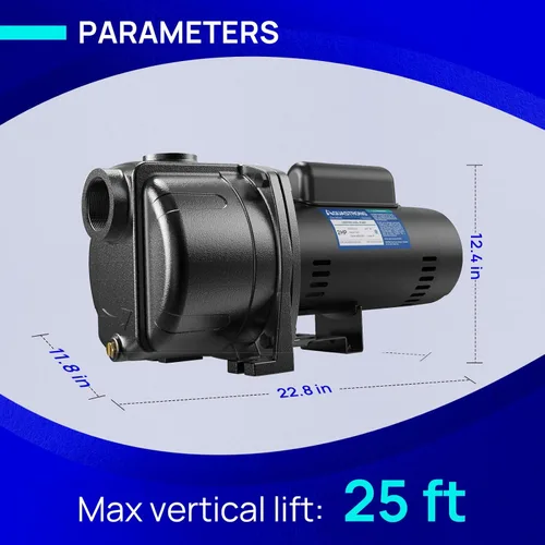 Miniatura 6 de AQUASTRONG Bomba centrífuga de chorro de pozo poco profundo de 1.5 HP, 4250 GPH, 115/230 V, bomba de refuerzo de hierro fundido duradera