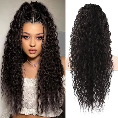 Miniatura 23 de Flufymooz Extensión de cola de caballo, 26 pulgadas, estilo bohemio, con cordón, extensiones de cabello para mujer, cola de caballo larga, rizada