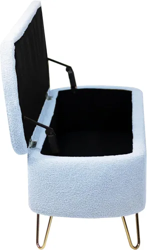 Miniatura 8 de DSHADE Otomana azul con banco de almacenamiento, banco de entrada tapizado de piel sintética, otomana de almacenamiento moderna, otomana plegable