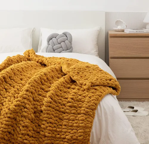 Miniatura 3 de Manta de punto grueso, manta de punto grueso con hilo de felpilla suave, 50 x 60 pulgadas, hecha a mano, cálida y gruesa, para sofá, cama y viajes