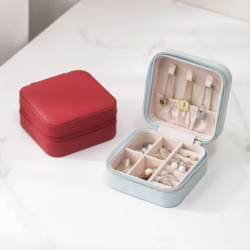 Miniatura 7 de Casegrace - Mini joyero portátil de viaje de cuero para joyas, organizador de anillos, caja de regalo para niñas y mujeres