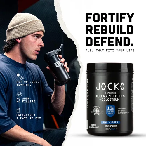 Miniatura 7 de Jocko Fuel Colágeno en polvo con calostro – 0.55 oz de colágeno hidrolizado + 0.07 oz de calostro de primer ordeño – Doble acción para la salud